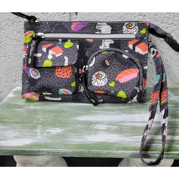 Lily Bloom Cat Print Wristlet Wallet Make Up Bag Eco Friendly Canvas Blue Red - Picture 1 of 6